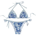 Damen Triangel-Bikini mit floralem Druck und raffinierten Bindändern