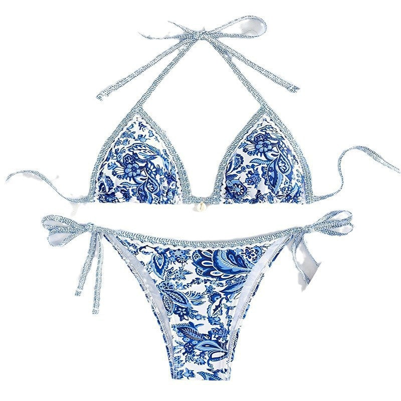 Damen Triangel-Bikini mit floralem Druck und raffinierten Bindändern