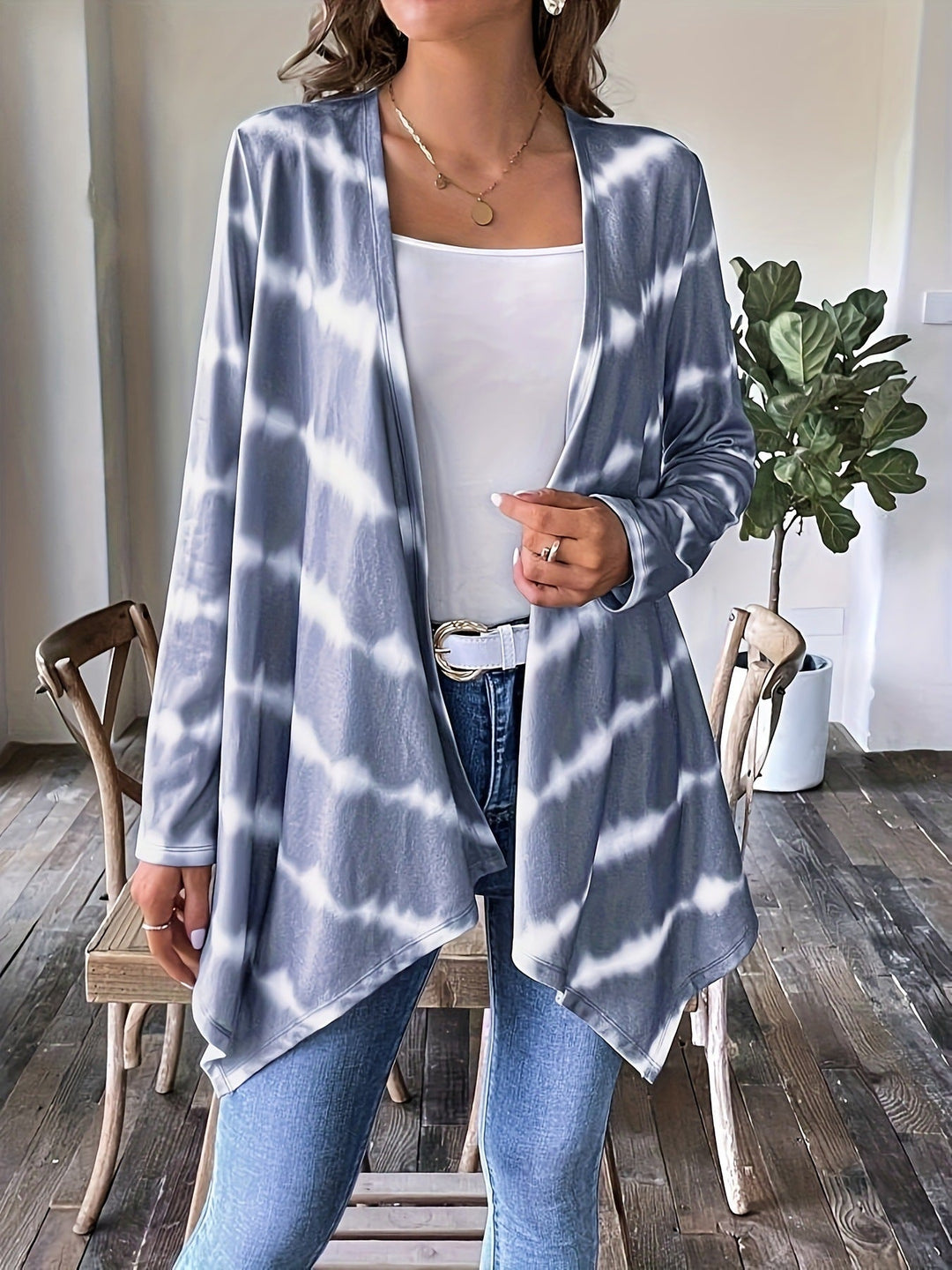 R&B | Cardigan Offene Vorderseite Lange Ärmel Batikmuster Lässige Chic-Schicht