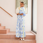 Damen Maxikleid mit floralem Knopfleisten-Design und tailliertem Gürtel R&B