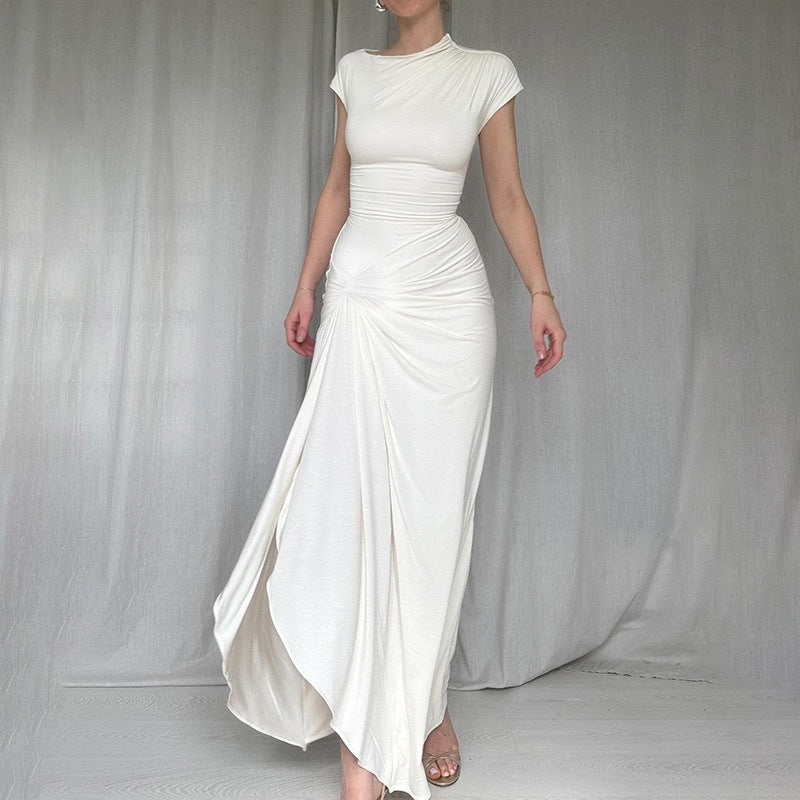 Damen Elegantes Maxikleid mit asymmetrischem Schnitt und dekorativer Drapierung R&B
