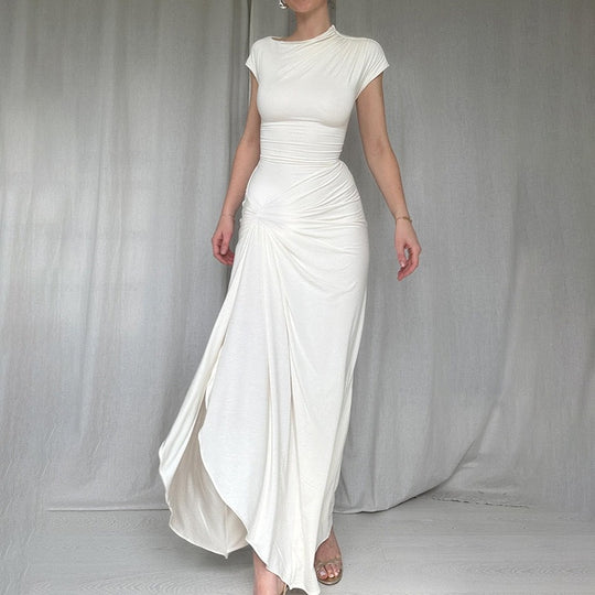 Damen Elegantes Maxikleid mit asymmetrischem Schnitt und dekorativer Drapierung R&B