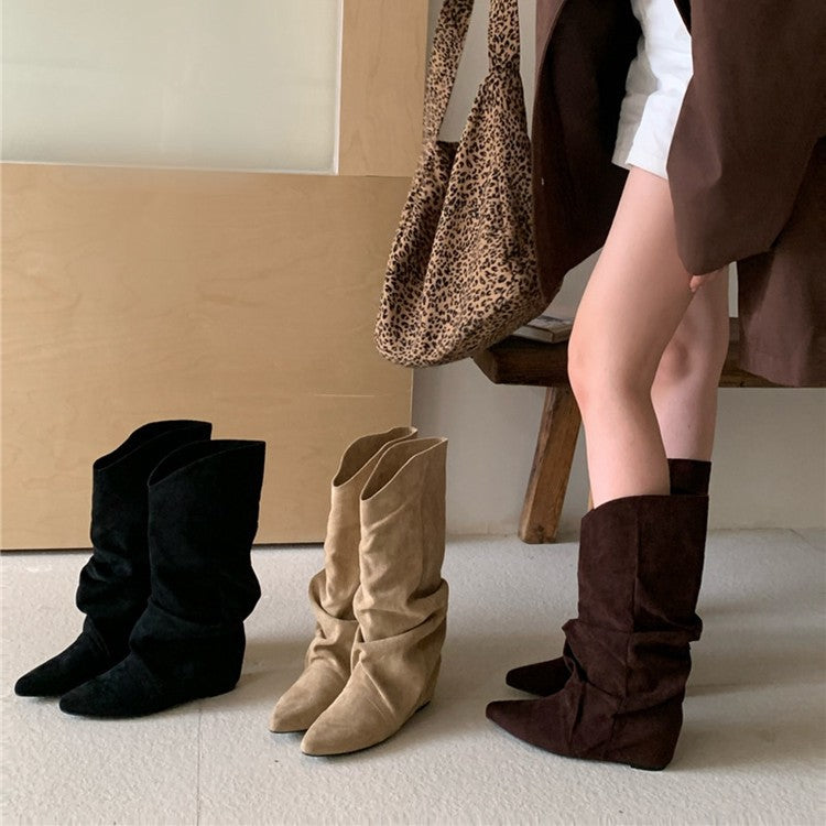 Damen modische Stiefel mit gerafftem Schaft und spitzem Absatz R&B