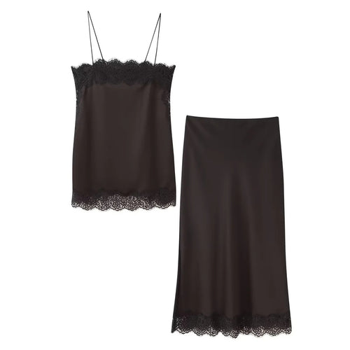 Damen elegante Satin-Hosen mit Spitzenakzenten R&B
