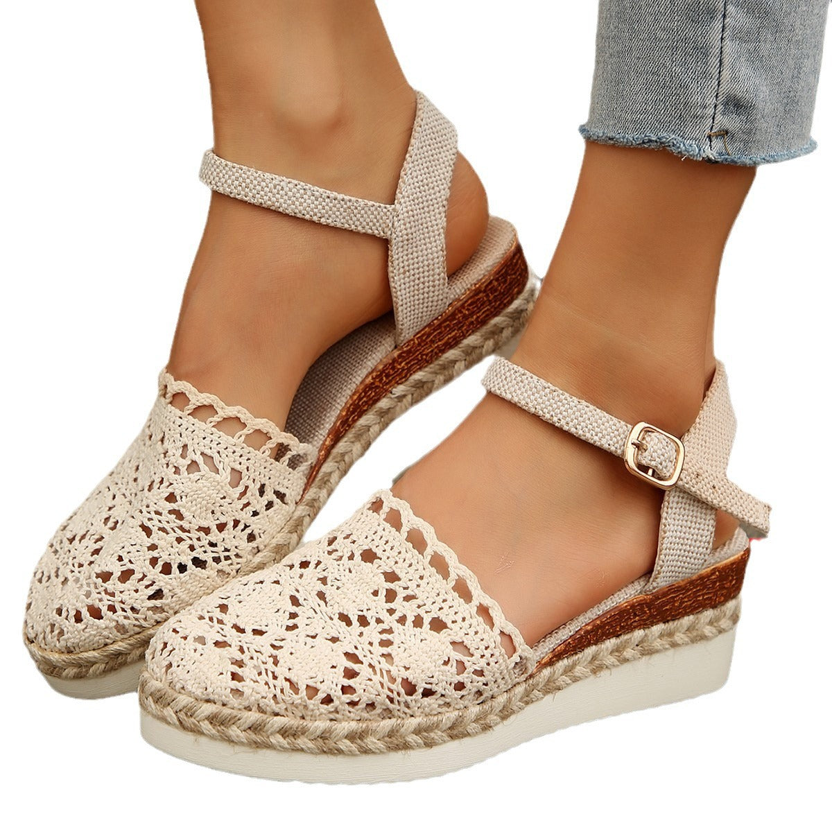 Damen Espadrilles mit elegantem Häkel-Design und komfortabler Sohle R&B