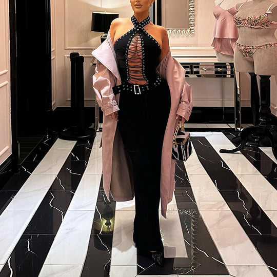 Damen Figurbetonter Jumpsuit mit raffiniertem Schnürdesign R&B