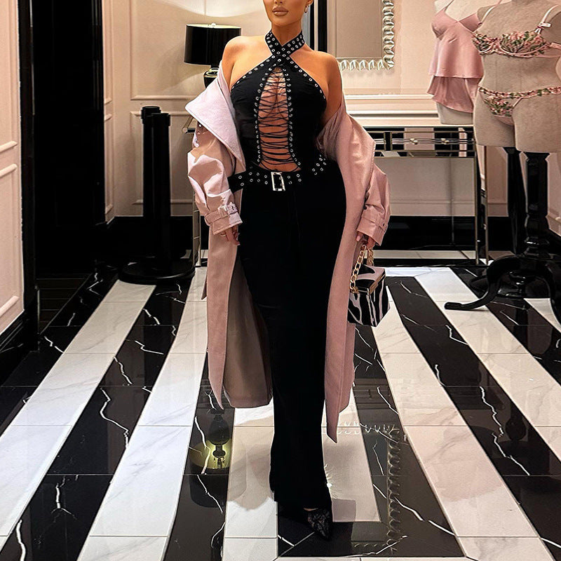 Damen Figurbetonter Jumpsuit mit raffiniertem Schnürdesign R&B