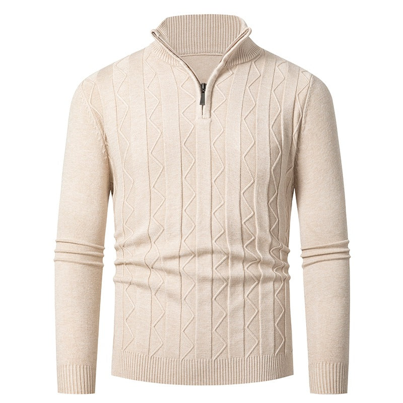 Herren Pullover mit modernem Stehkragen und strukturiertem Zopfmuster