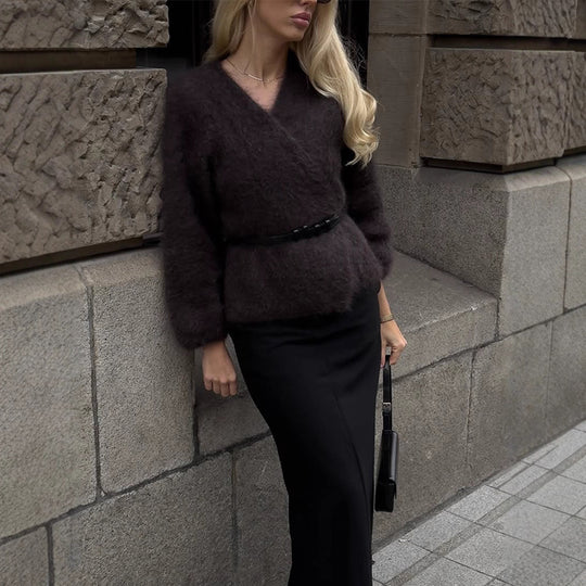 Damen Kuscheliger Pullover mit lässigem Schnitt und tiefem V-Ausschnitt R&B