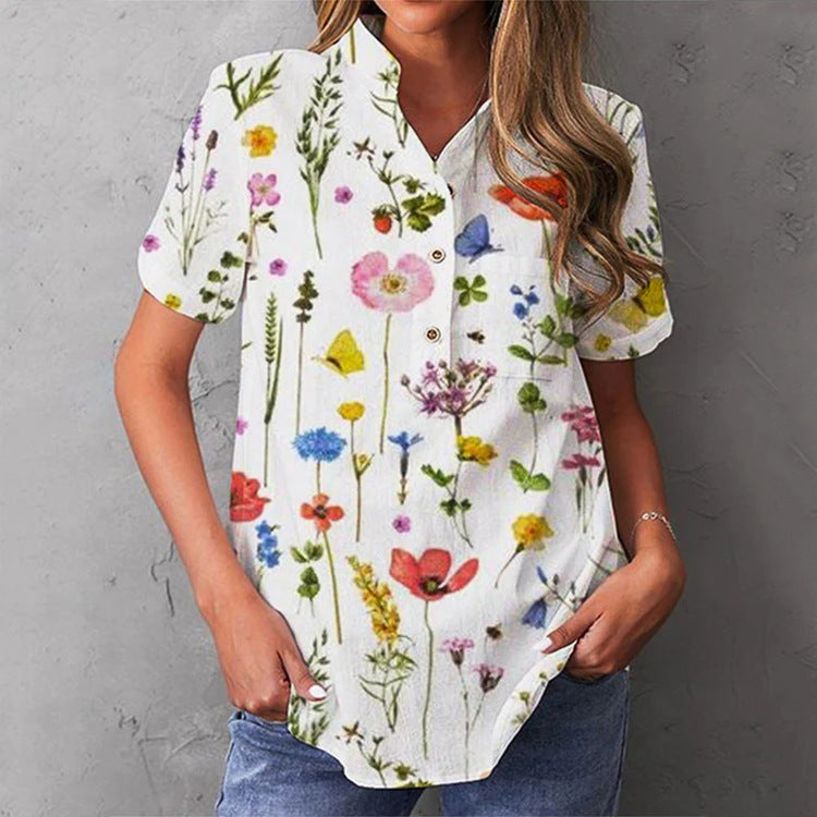 Damen Halbarmbluse mit floralem Stickdesign R&B