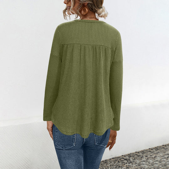 Damen Langarm-Tunika mit Volant und Knopfdetails R&B