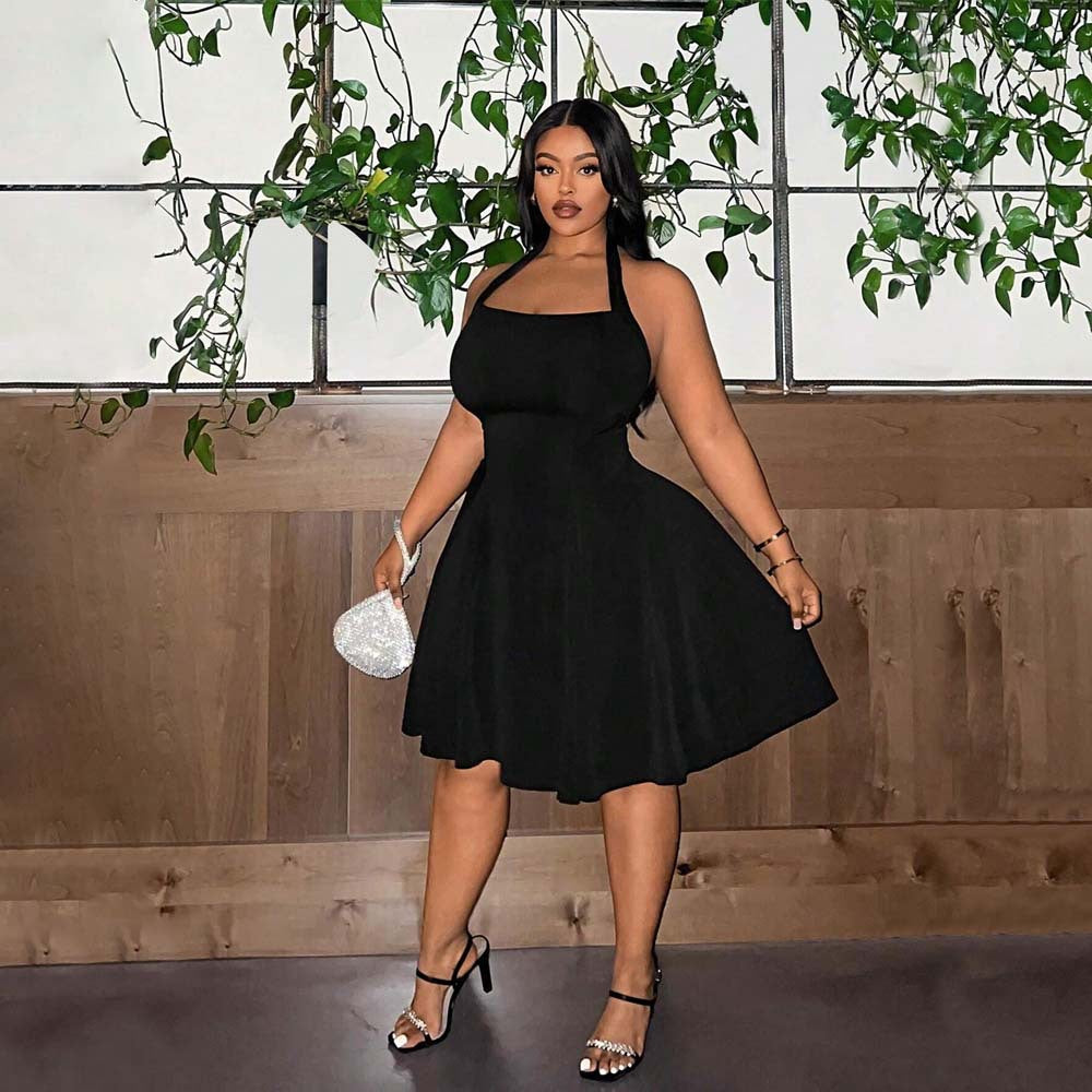 Damen A-Linien Freizeitkleid mit schulterfreiem Design und schwingendem Rock R&B