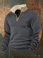 Herren nan Fleece-Halbzippullover mit Sherpa-Kragen und Ellenbogenpatches R&B