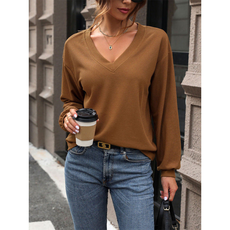 Damen legerer V-Ausschnitt Pullover mit strukturiertem Design R&B