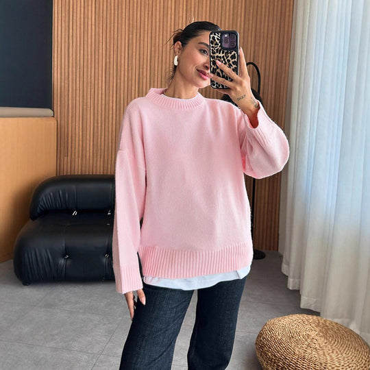 Damen gemütlicher Strickpullover mit weitem Schnitt R&B
