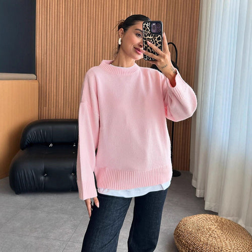 Damen gemütlicher Strickpullover mit weitem Schnitt R&B