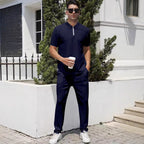 Herren nan urbanes Reise-Poloshirt mit kurzem Frontreißverschluss, elastischem Interlock und knitterarmer Pflege R&B