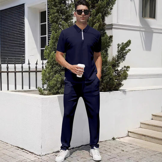 Herren nan urbanes Reise-Poloshirt mit kurzem Frontreißverschluss, elastischem Interlock und knitterarmer Pflege R&B