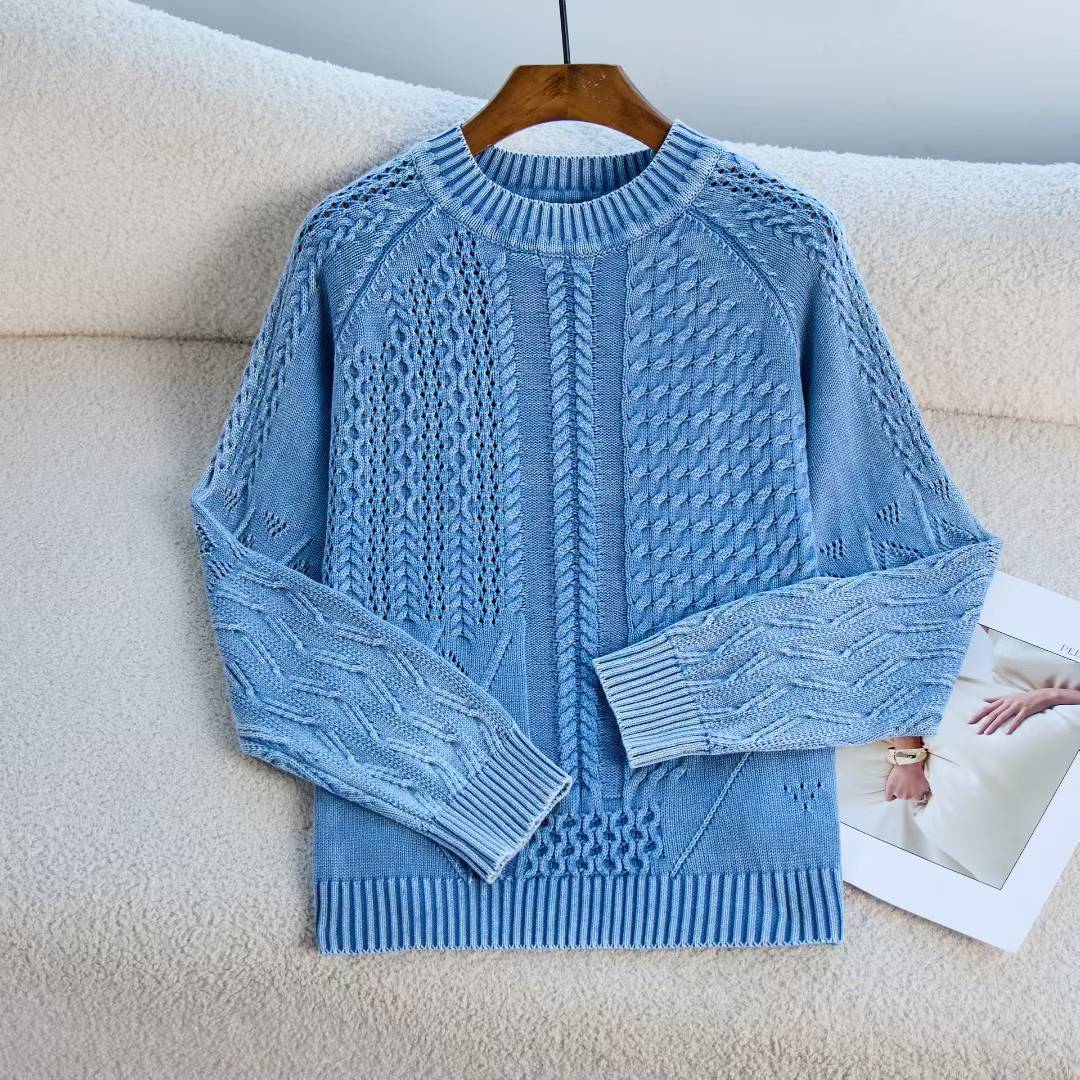 Damen Grob gestrickter Pullover mit Zopfmuster und lässigem Schnitt R&B