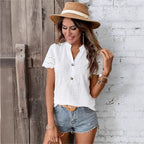 Damen elegantes Kurzarm-Bluse mit feiner Stickerei R&B