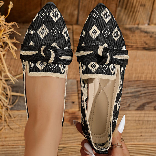 Damen Ballerinas mit elegantem Schleifen- und geometrischem Muster R&B