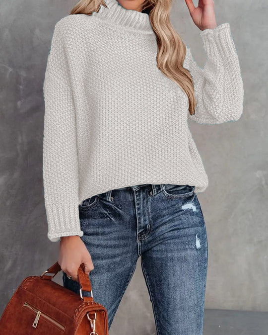 Damen kuscheliger Strickpullover mit hohem Kragen und luftiger Struktur R&B