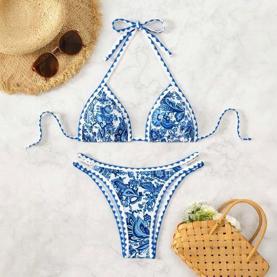 Damen Triangel-Bikini mit einzigartigem Paisleymuster und verstellbaren Trägern R&B