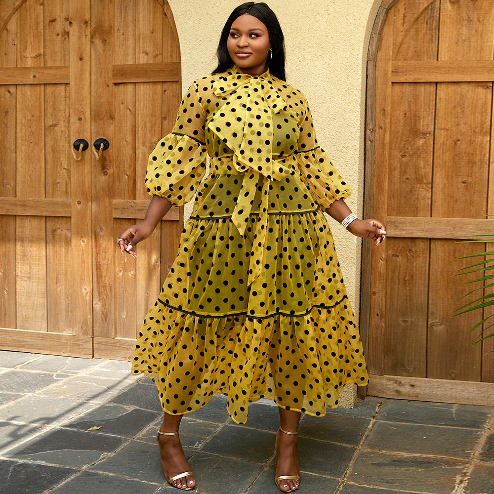 Damen Festliches Maxikleid mit eleganten Rüschen und modischem Polka-Dot-Design R&B