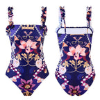 Damen Einteiler Badeanzug mit verspieltem Blumendesign und passendem Strandrock R&B