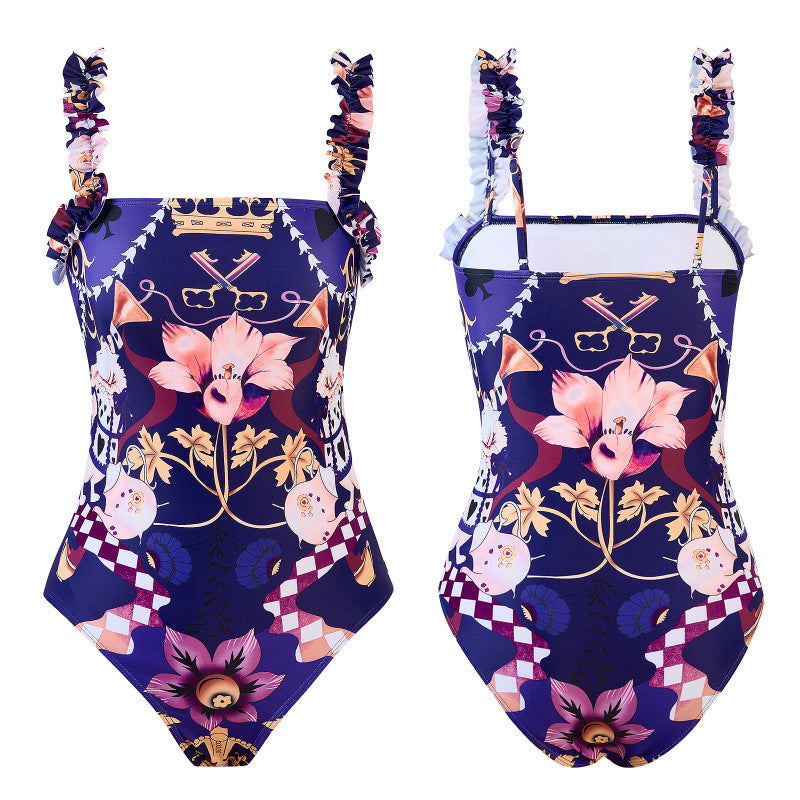 Damen Einteiler Badeanzug mit verspieltem Blumendesign und passendem Strandrock R&B