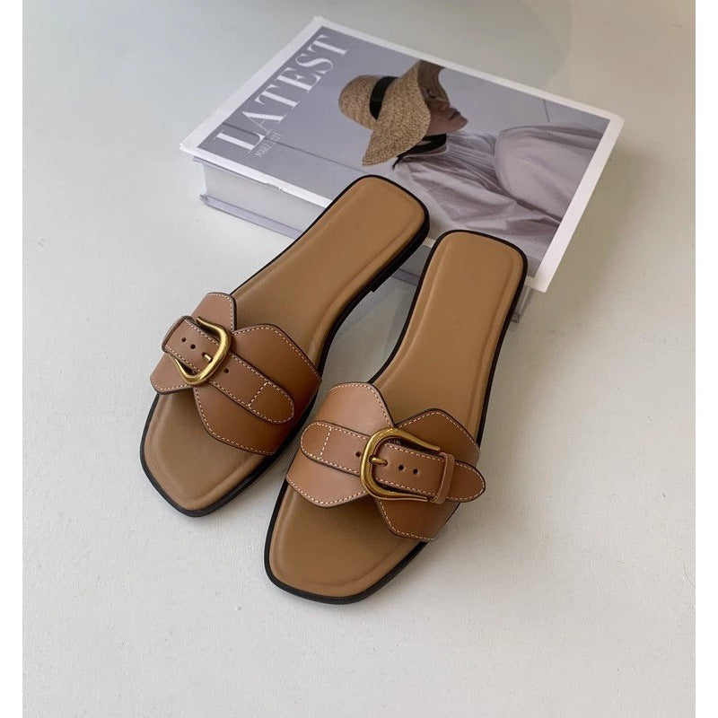Damen modische Zehentrenner-Sandalen mit luxuriösem Schnallenakzent und bequemem Fußbett R&B