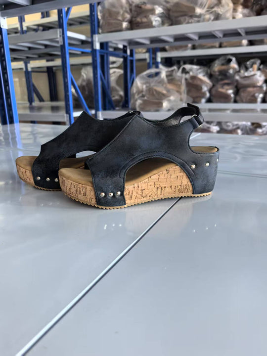 Damen Keil-Sandalen mit anatomischer Fußbettung und modischen Cut-Outs R&B