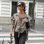 Damen Modische Bluse mit Leopardenmuster und Rüschenärmeln R&B