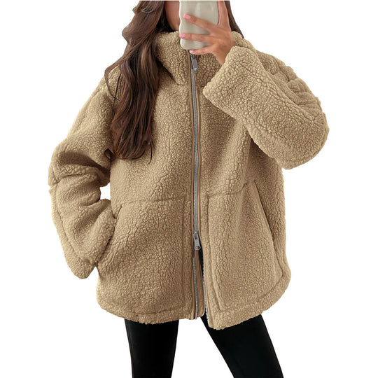 Damen Kuschelige Teddy-Jacke mit Reißverschluss R&B