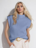 Damen elegantes Rippstrickoberteil mit hohem Kragen R&B