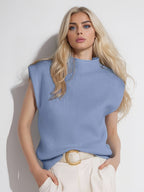 Damen elegantes Rippstrickoberteil mit hohem Kragen R&B