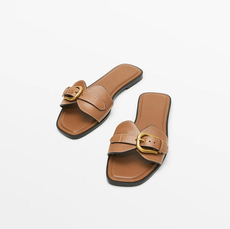 Damen Bequeme Slides mit dekorativem Schnallenakzent R&B