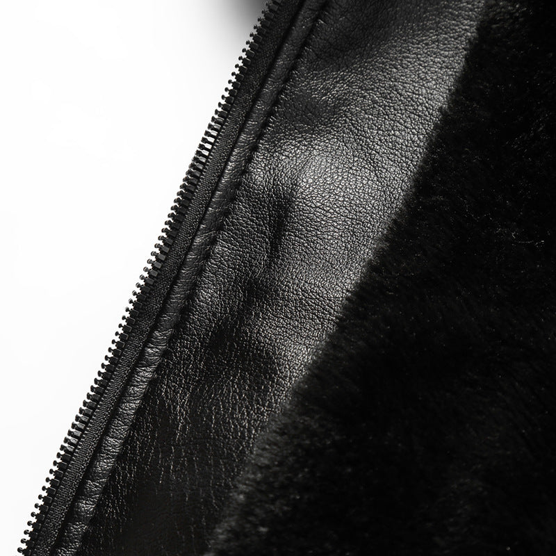 Herren warme Lammlederjacke mit gefüttertem Kragen R&B