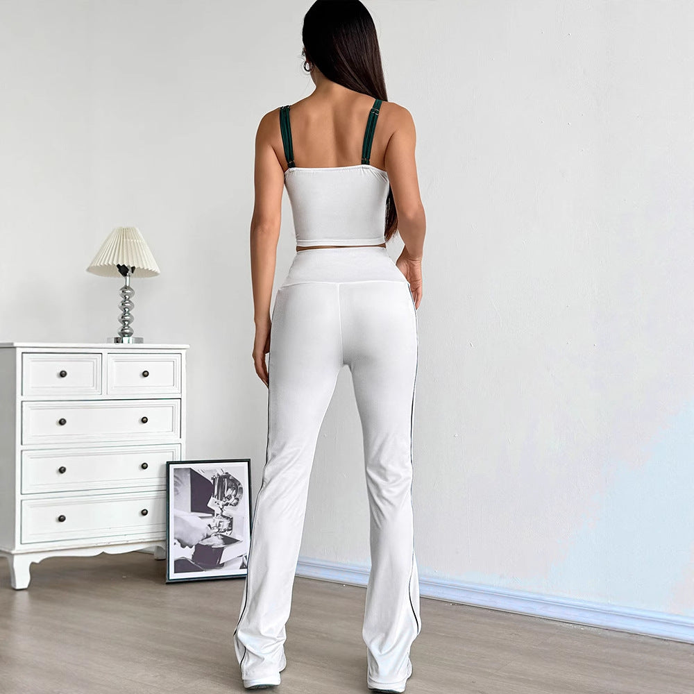 Damen Sportliches Zweiteiliges Set mit modischem Crop-Top und weiten Leggings R&B