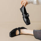 Damen Ballerinas mit verstellbarem Riemen und hochwertiger Leder-Oberfläche