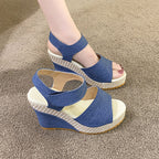Damen Wedge-Sandalen mit elastischem Riemendesign und geflochtenem Absatz R&B