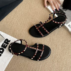 Damen Stilvolle Sandalen mit funkelnden Pyramiden-Nieten und verstellbarem Riemen