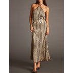 Damen Elegantes Maxikleid mit schimmerndem Streifenmuster und RückenbindR&Band R&B