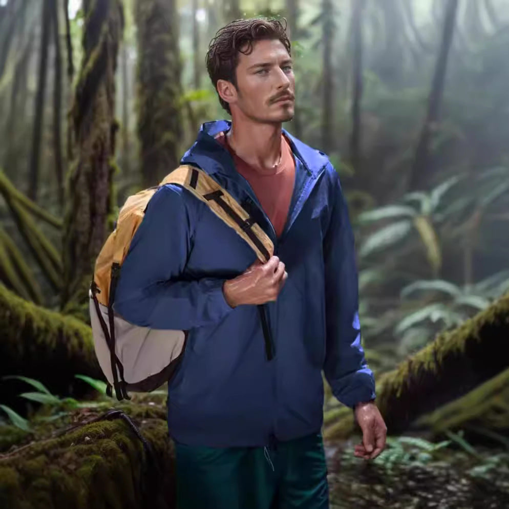Herren funktionale Outdoor-Jacke mit verstellbarem Kapuzenkragen und atmungsaktiven Einsätzen R&B