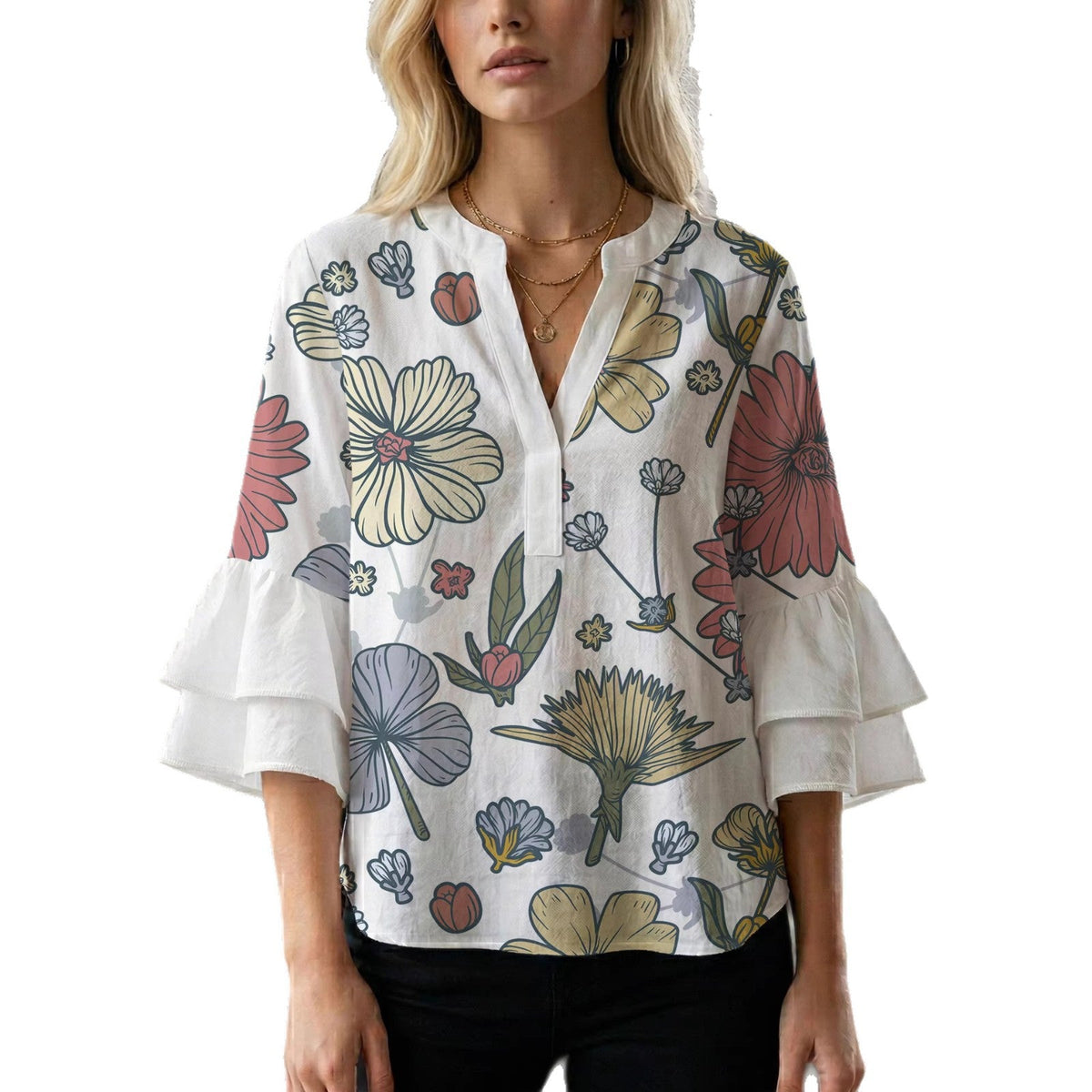 Damen kunstvolles Oberteil mit Rüschensleeves
