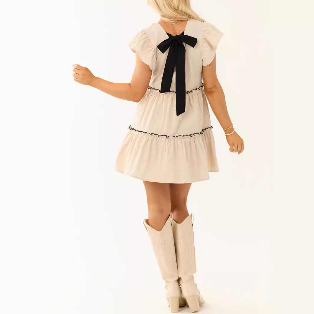 Damen Verspieltes Kurzarm-Minikleid mit Rüschendetails R&B