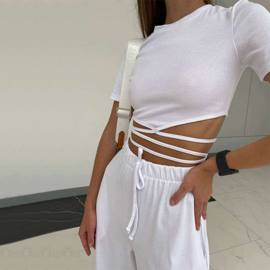 Damen sportliches Cropped-Oberteil mit verspieltem Schnitt und einzigartigem Banddesign R&B