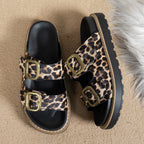 Damen modische Badesandalen mit stabilem Riemen und eleganter Animal-Print-Optik R&B