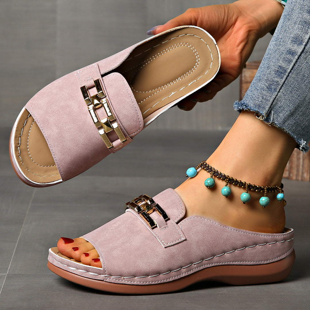 Damen offene Clogs mit dekorativem Metallakzent R&B