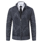 Herren elegante Strickjacke mit strukturiertem Zopfmuster und hochschließendem Kragen R&B